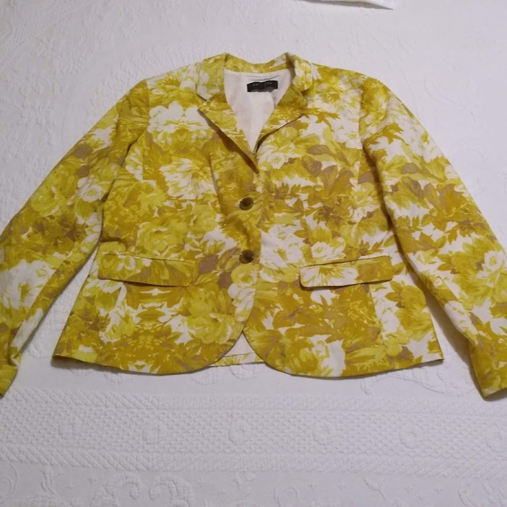 Talbots Woman's Yellow Floral Blazer Summer Fall